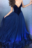 Elegant Royal Blue Strapless V-Neck Long Prom Ball Gown Dresses