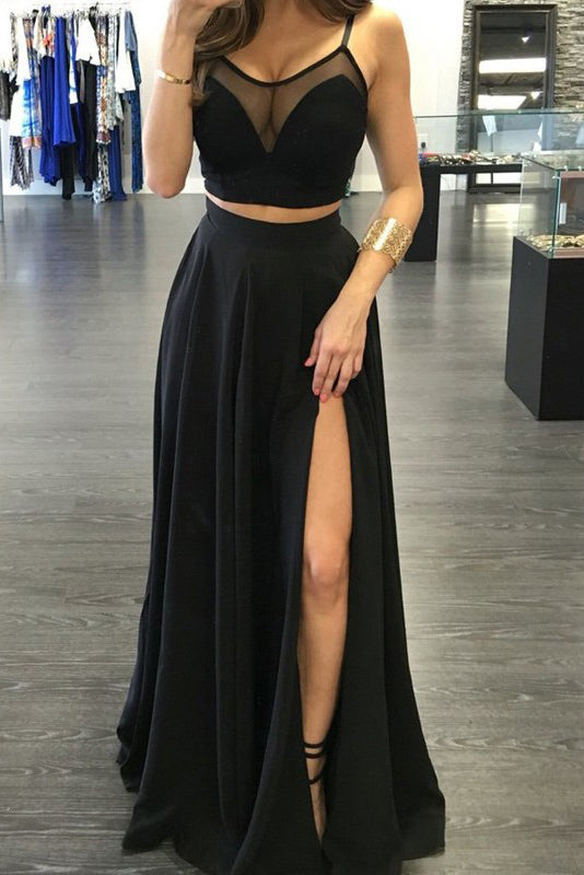 Sexy Two Pieces Sleeveless See-through  Evening Prom Dress