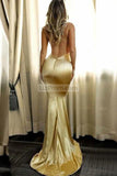 Sexy Yellow Mermaid V-Neck Spaghetti Straps Ruffled Prom Dress Dresses