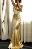 Sexy Yellow Mermaid V-Neck Spaghetti Straps Ruffled Prom Dress Dresses