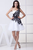 Short White And Black One Shoulder Party Homecoming Dress