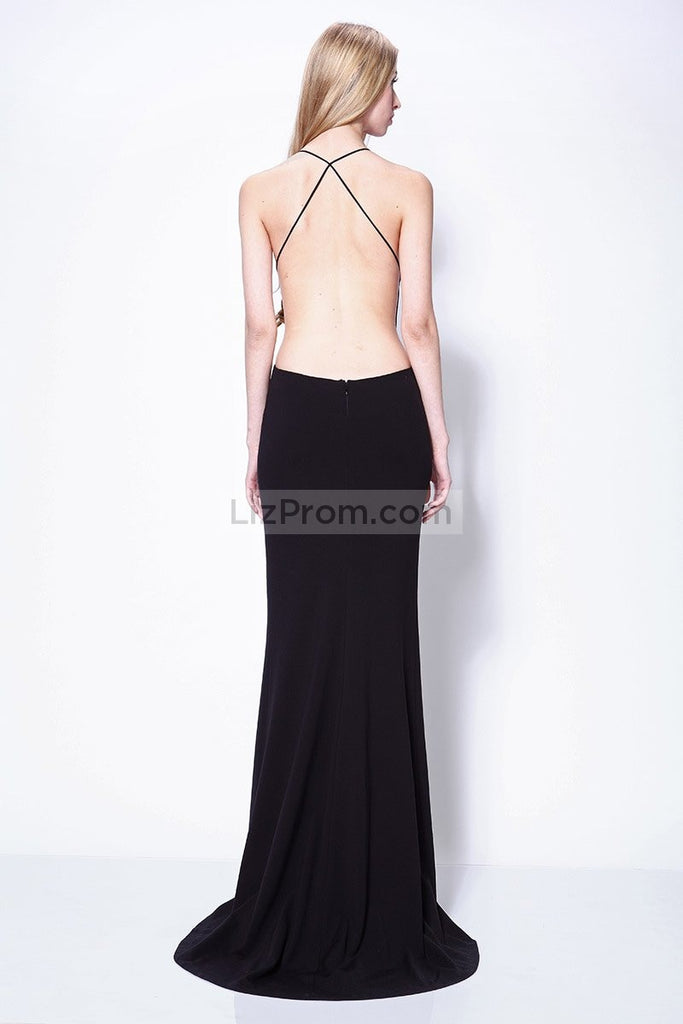 Simple Slip Sexy Black Thigh-high Slit Prom Dress