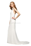 Simple White Halter Backless Column Prom Dress