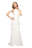 Simple White Halter Backless Column Prom Dress