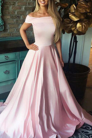 Simple Pink Off-the-Shoulder A-line Evening Prom Dress