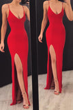 Simple Red Spaghetti Straps Evening Party Dresses