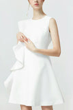 Simple White Scoop Sleeveless A-line Evening Homecoming Dress