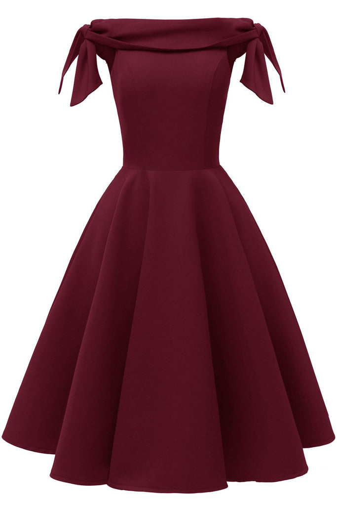 Burgundy Off-the-shoulder Fit And Flare Homecoming Dress