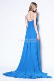 Strapless Pleated Blue Long Prom Bridesmaid Dress