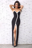 Strapless Thigh-high Slit Black Sheath Bandage Dress - Mislish