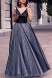 Elegant Tulle A-Line Backless V-Neck Sleeveless Evening Prom Dress Dresses