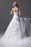 Elegant White Strapless Ruffled Wedding Gown Long Wedding Dress