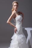 Elegant White Strapless Ruffled Wedding Gown Long Wedding Dress