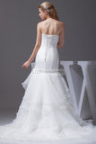 White Elegant A-line Strapless Wedding Dress Lace Bow Bridal Gown