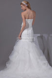 White Strapless Ruffled Mermaid Appliqued Wedding Dress