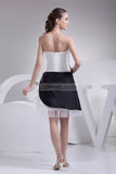 White And Black Strapless Sexy Mini Prom Dress