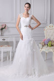 White Applique Cut Out Lace Up Embroidered Wedding Dress