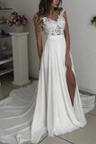 Sexy White Applique Thigh-high Slit Formal Dress