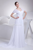 White Cap Sleeves Long Applique Prom Evening Dress