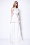 White See Through Chiffon Cut Out A-line Prom Dress