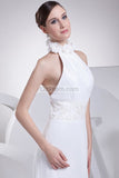 White Halter Beaded Backless Prom Dress