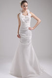 White Halter Ruffled Wedding Dress