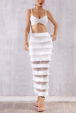 White Layered Tassel Trim Bandage Two Piece Dress