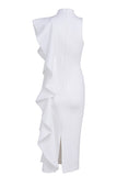 White Ruffle Slit Sexy Bandage Party Dress