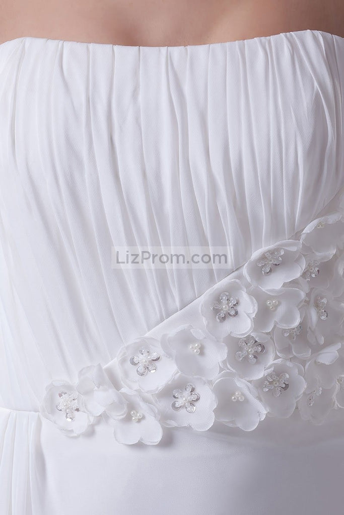 White Strapless Ruffled Long Prom Dress