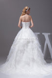 White Sweetheart Sleeveless Elegant Ball Gown Ruffled Wedding Dress
