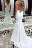 Simple White Cut Out Spaghetti Straps Mermaid Long Prom Dresses