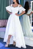 White Off The Shoulder Sweetheart High Low Prom Dress