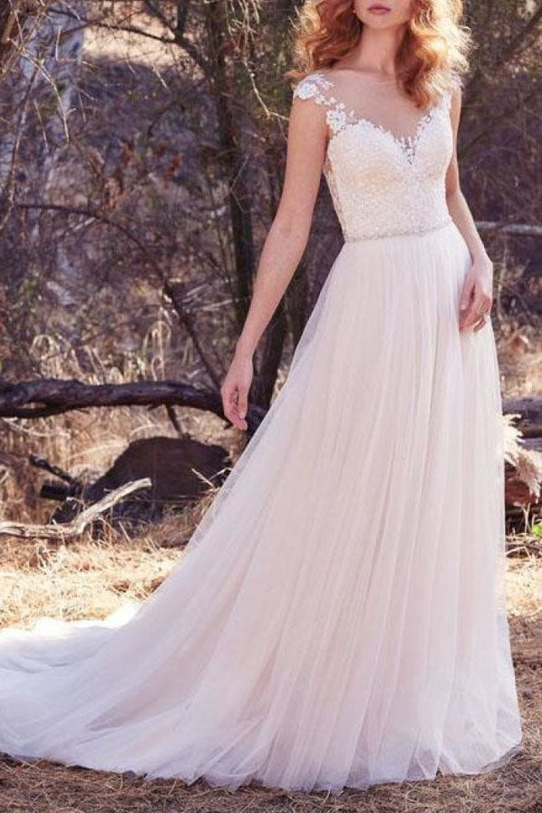 White Applique Princess Tulle Wedding Evening Dress